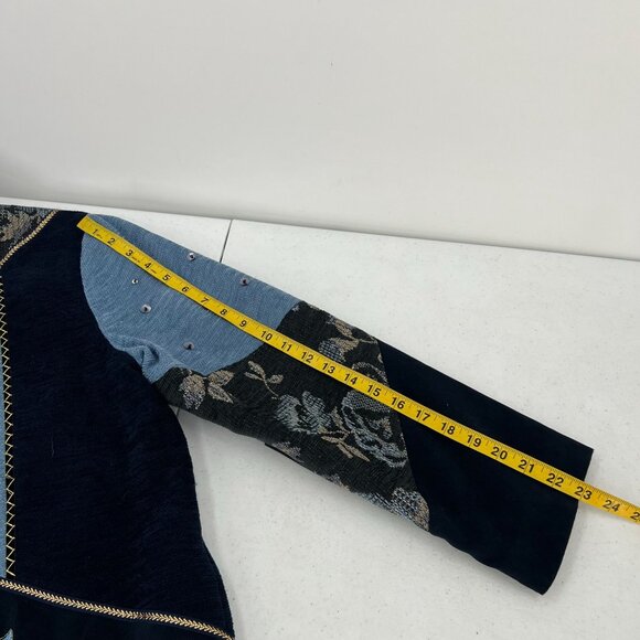 Graff Petite Large PL Patchwork Jacket Blue Embroidered Floral Embellished Lined - Picture 8 of 12
